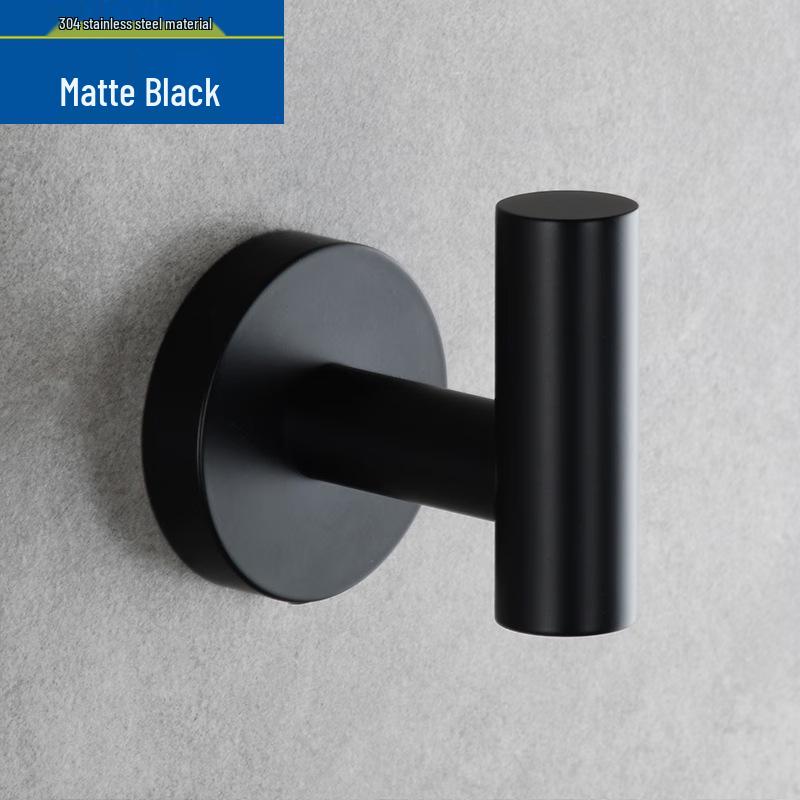 

Black Wall-Mounted 304 Stainless Steel Hook for Bathroom, Kitchen, or Hotel - No Drill Needed