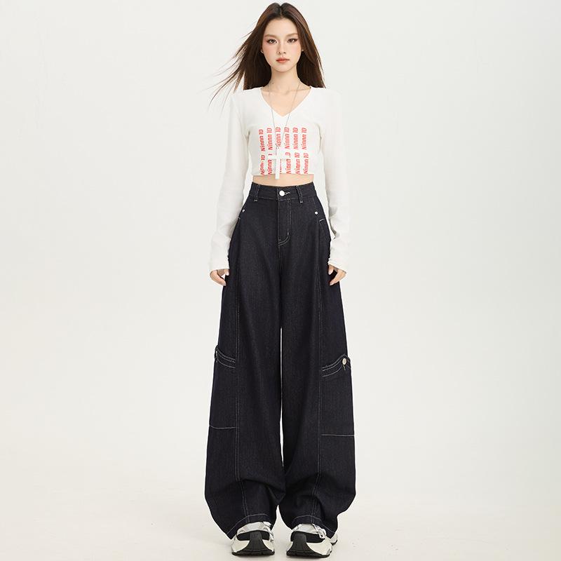 

Women s American Retro Scimitar Jeans - Autumn 2025 Loose Wide-Leg Slimming Workwear Pants Extra Large