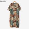 ZANZEA Womens Vintage Short Sleeve Floral Print Casual Long Dress