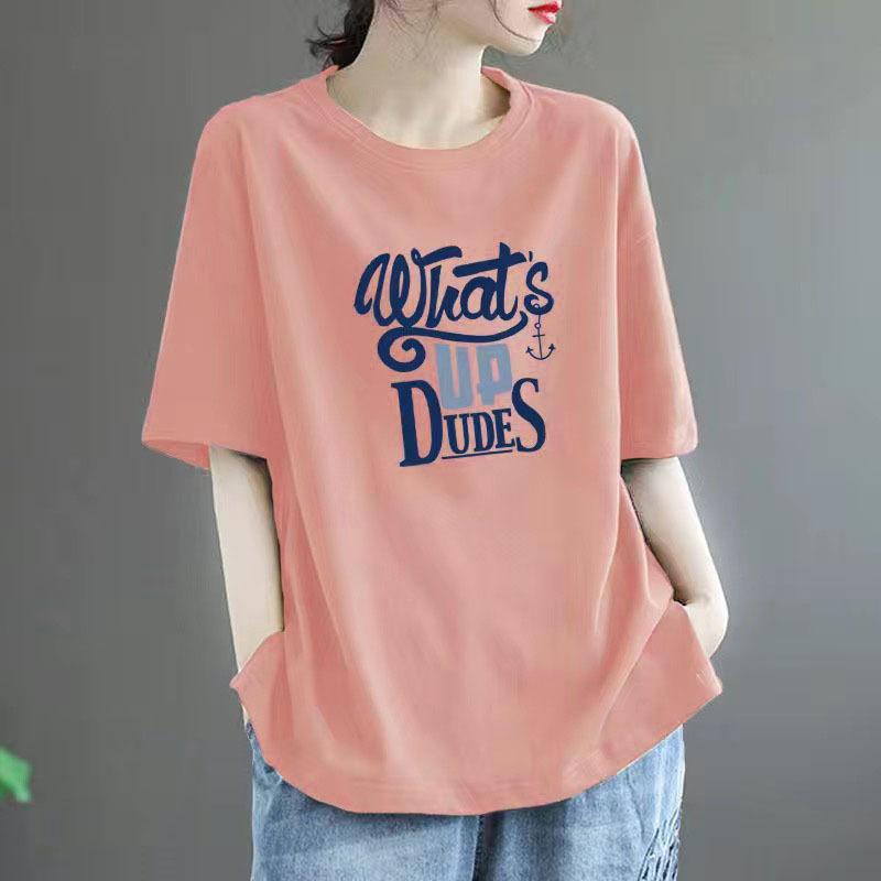 T-shirt d'été en coton pour femme, grande taille, col polo, ample, imprimé, décontracté