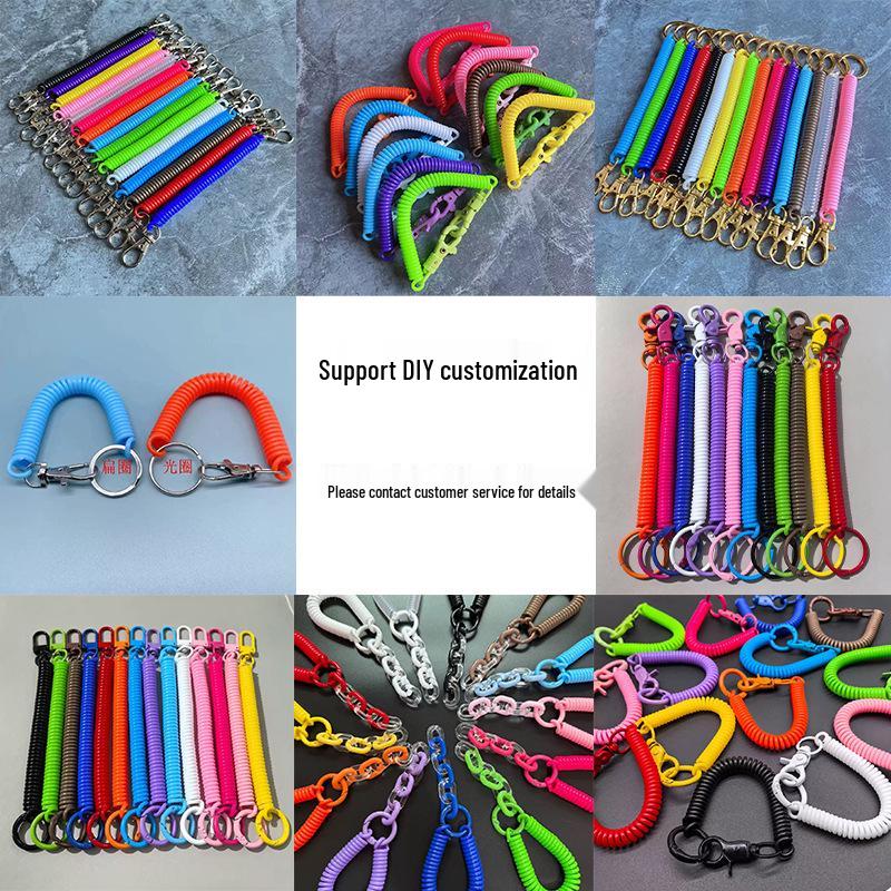 Colorful Retractable Plastic Spring Rope Keychain - Portable Anti-Lost Keyring
