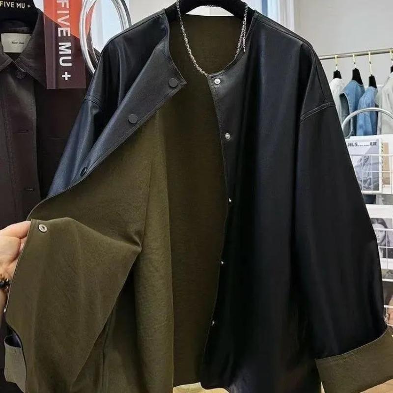 Ledermäntel für Damen PU-Jacke Wendbare Windjacke Locker Lässig Schwarze Jacke Top