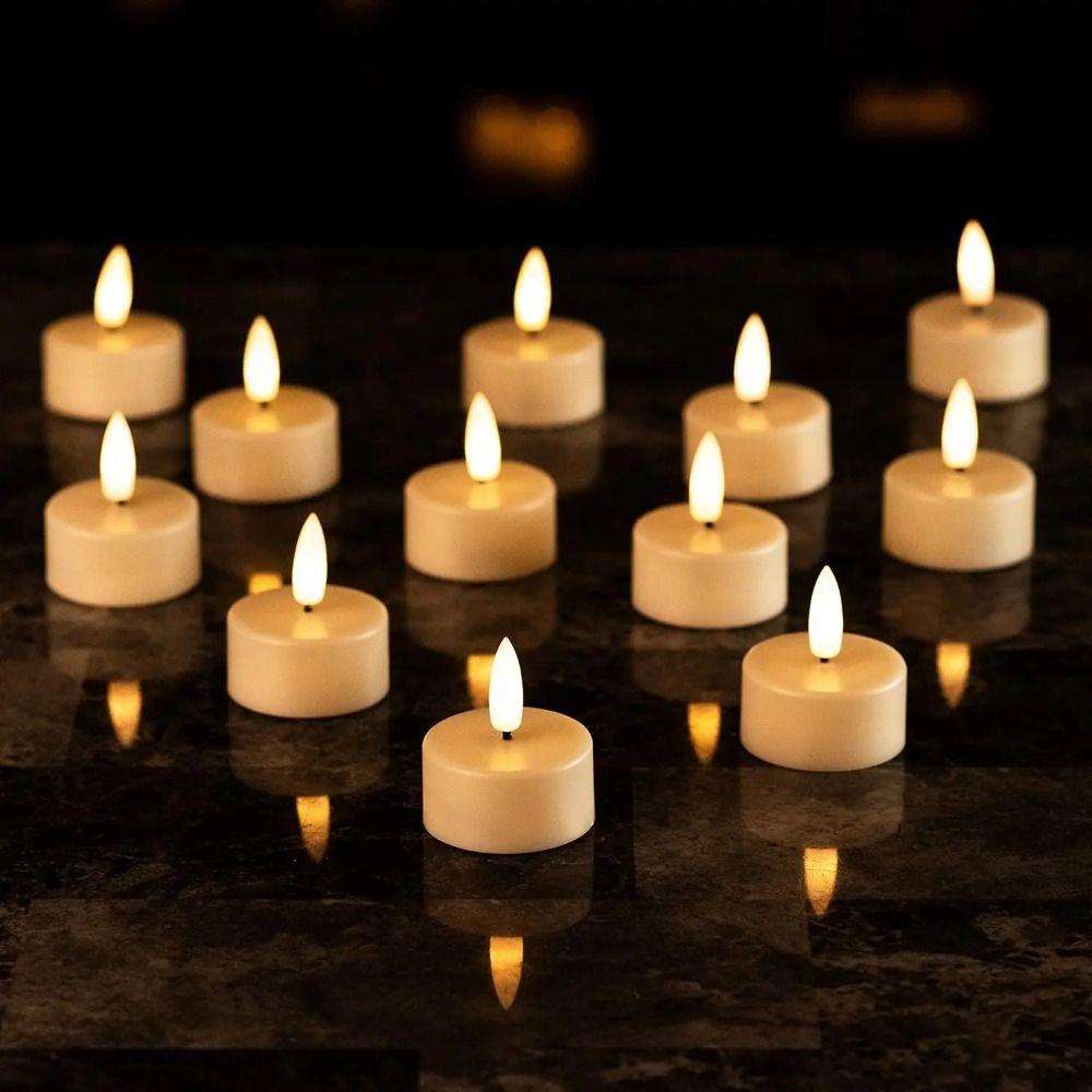 12 Pcs Battery Powered LED Candles Flickering Flameless Ambient Candle Lights Environmental Friendly Round LED Wedding Candles