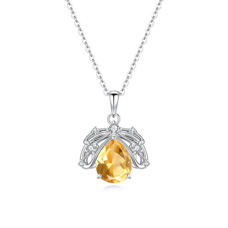 Natural crystal stone firefly pendant whole body s925 sterling silver necklace women's high-end ice flower cut colorful treasure pendant daily gift