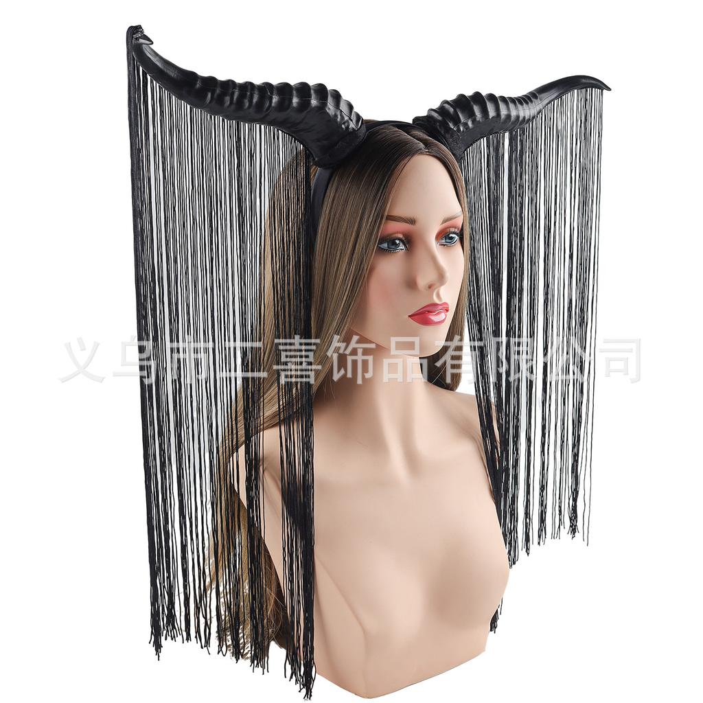 Dark Witch Halloween Demon Dress Up Headband Croissant Tassel Decoration Headband Headband Party Prom Props