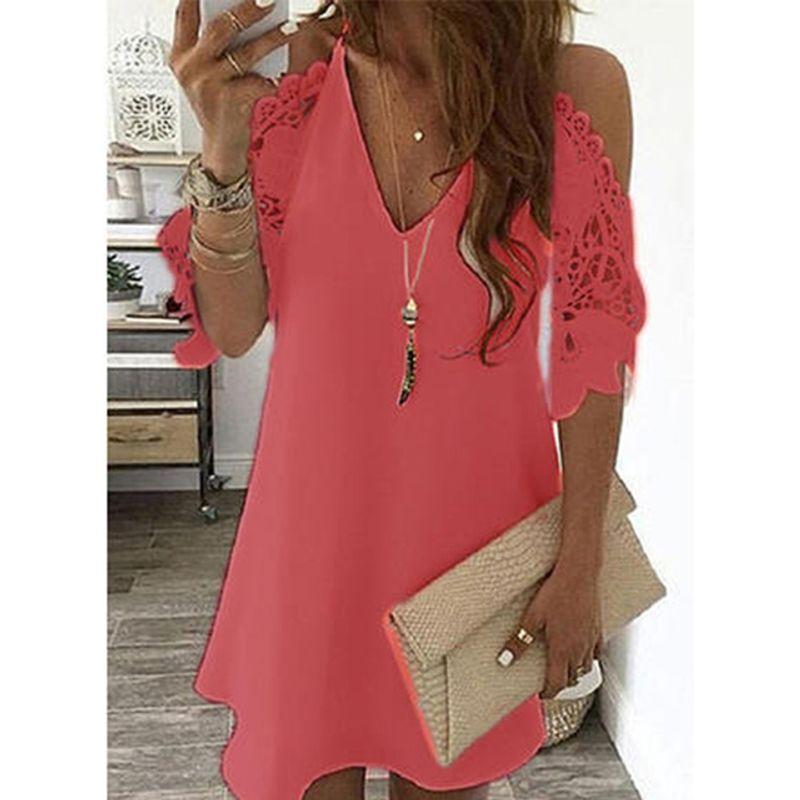 

Casual Party Dress V Neck Sling Sundress plus Size Dress RED L