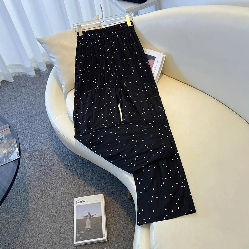 

145cm Petite Polka Dot Ice Silk Yamamoto Women s Casual Wide-Leg Summer Pants M (96-105 lbs)