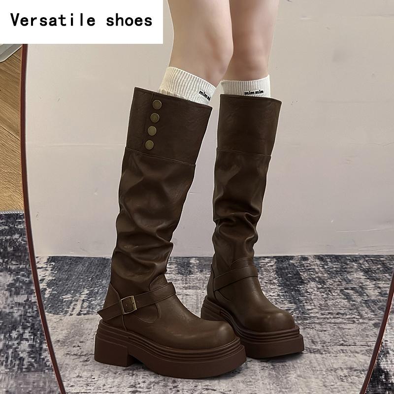 Thick Heel Women Knee High Boots Fashion Slip On Shoes Autumn Winter Laides Concise Knight Long Botas De Mujer
