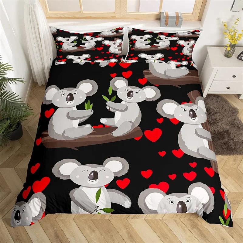 Kids Cute Koala Duvet Cover Microfiber Girls Cartoon Animal Bedding Set Twin King Australia Wild Animals Floral Comforter Cover