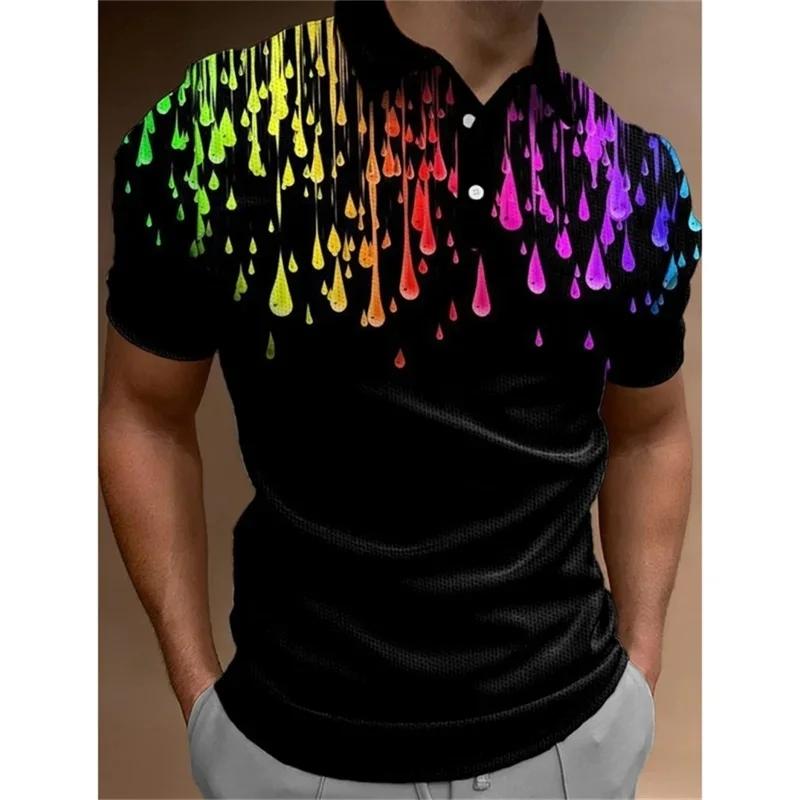 Nové módní pánské polo tričko 3D potisk duha grafika krátký rukáv tričko pánské volné oversized golfové tričko topy streetwear