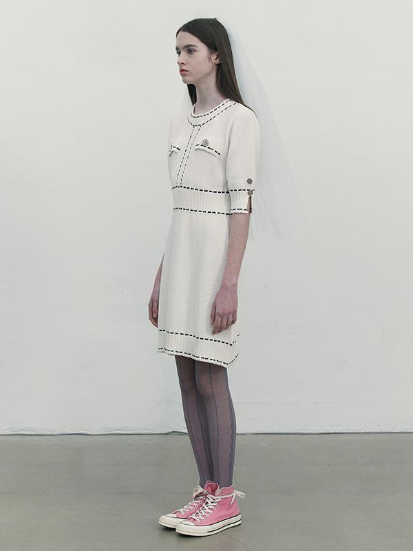 Kirsh Color Stitch Point Knit Dress [Ivory]