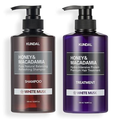 KUNDAL Shampoo and Treatment Set Bottles (500ml Each) #WhiteMusk #Honey &Macadamia #Nature #MildlyAcidic #Moisturizing #PerfumedShampoo