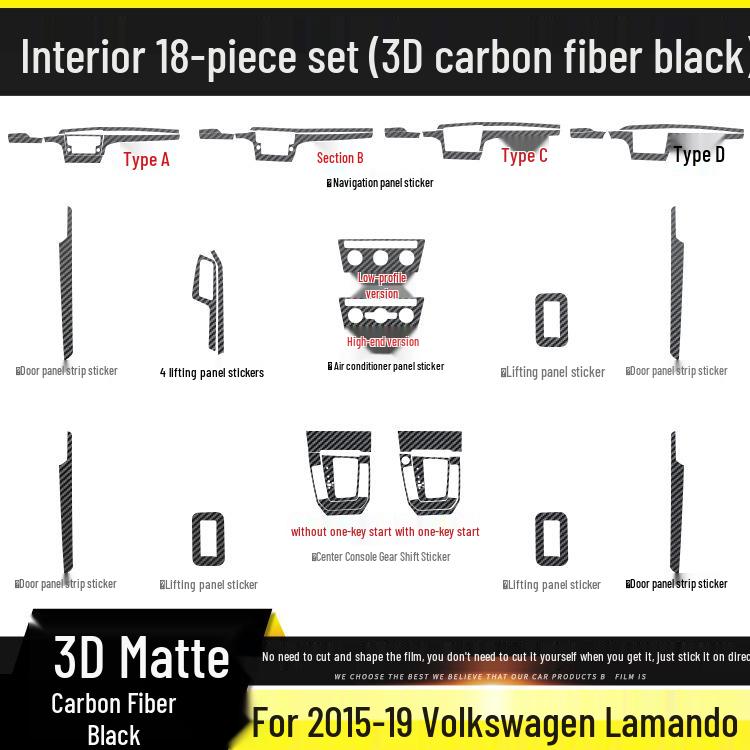 Volkswagen Lamando 15-19 Carbon Fiber Interior Gear Console Anti-Kick Pad Sticker
