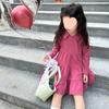 Girls Fall Korean Sweet Solid Long Dress Casual Princess Look