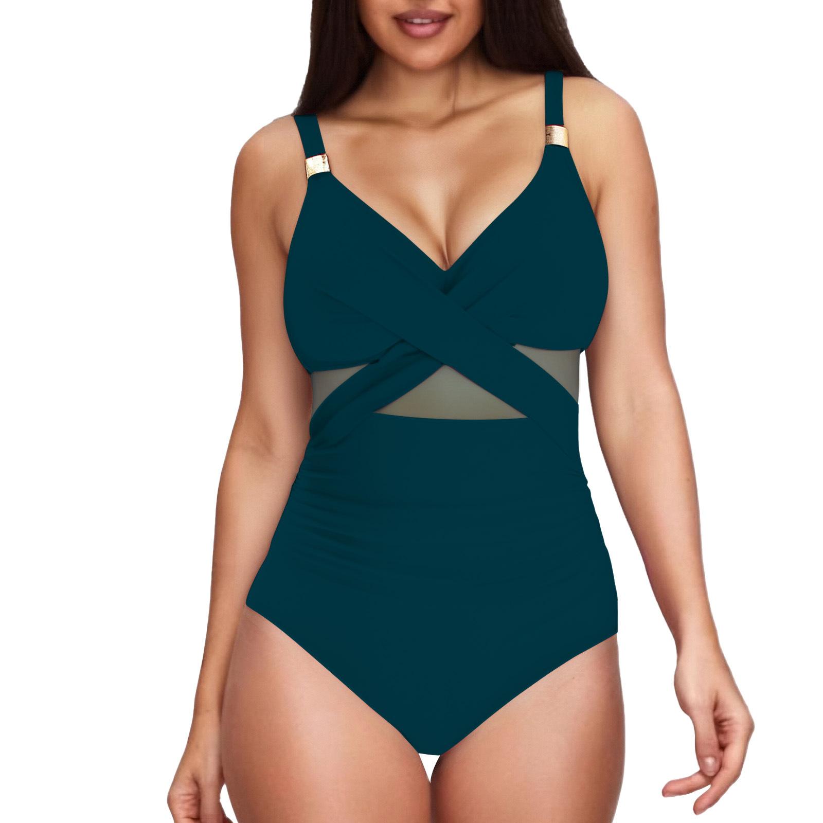 

One-piece swimsuit high-end swimsuit women s solid color mesh yarn XXL