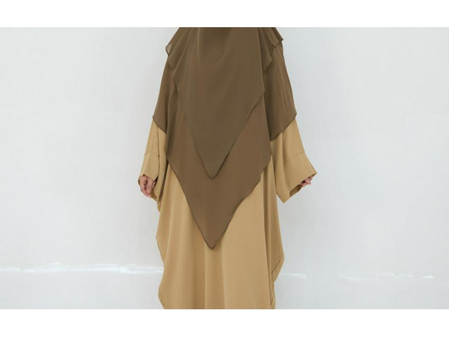 2025 Loriya Double Layer Ruffle Big Swing Middle East Solid Color Headscarf HJ927