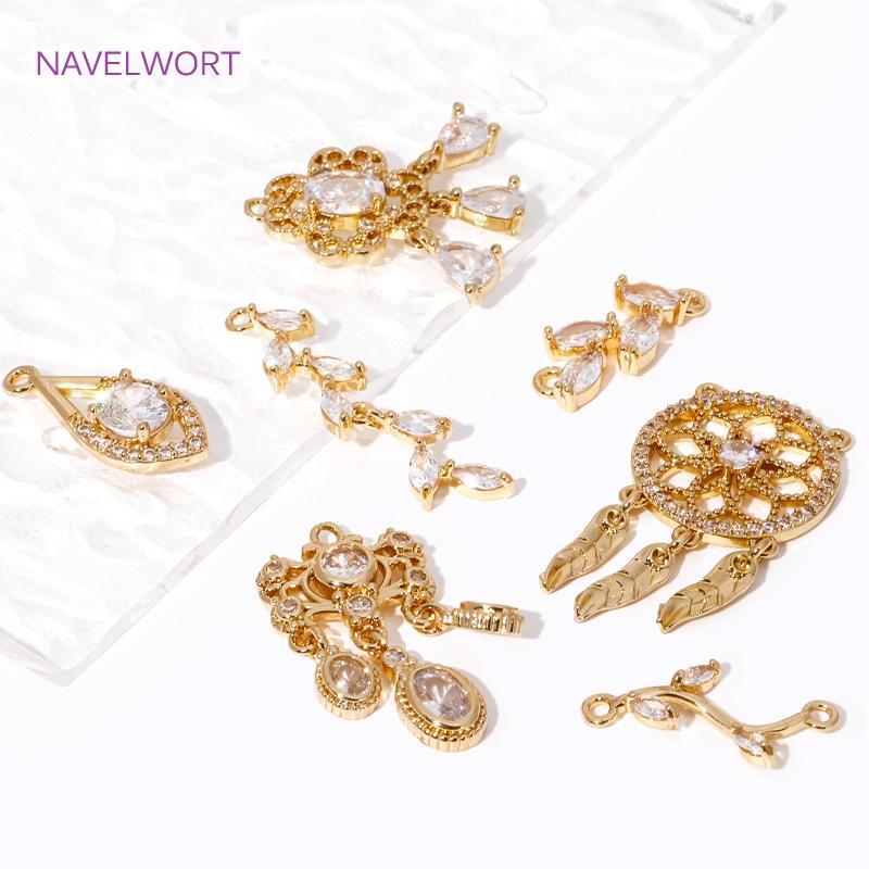 2/4Pcs Brass Leaf Charms 18K Gold Plated Charms Connector,Inlaid Zircon Leaf Charms Pendants For Jewelry,DIY Jewelry Material