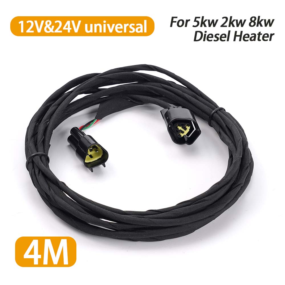 12V 24V Diesel Heater LCD Extension Cable 4M 5KW 2KW 8KW Universal Triangle Plug Adapter Wire Prolong Switch Lead 400cm Black 1 Pc