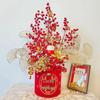 Fortune Bucket New Year Decoration Set - Festive Ornaments for Bedroom and Living Room with Flowers and Fu Character.