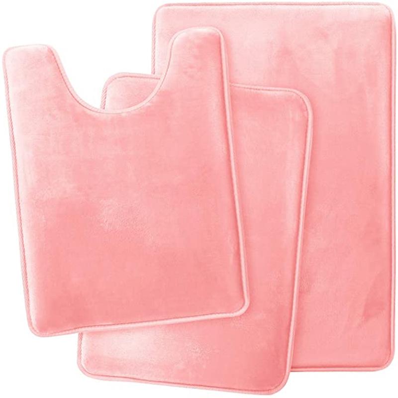 

3Pcs Set Bathroom Memory Foam Bath Mat Set, Antiskid Absorbent Quick Drying Bath Mat, Bathroom Carpet and Contour Carpet Set