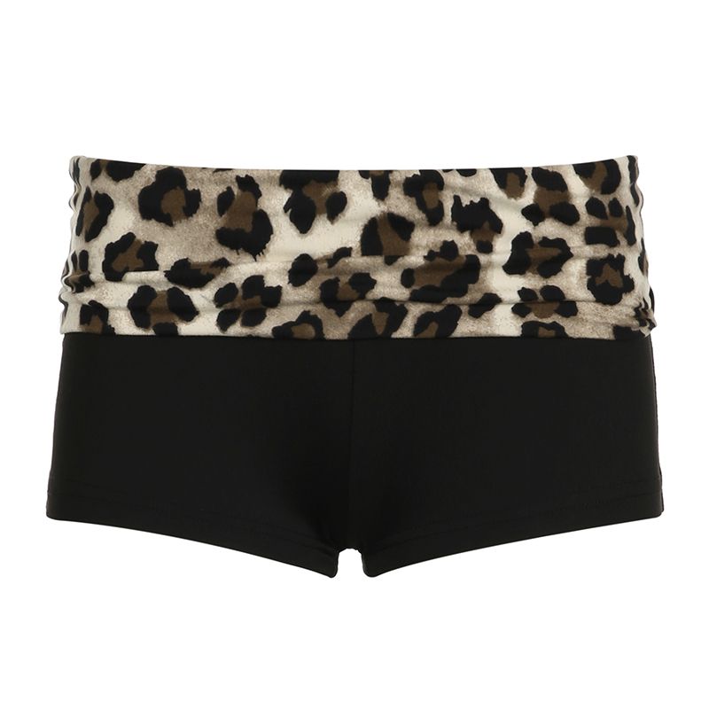 

Fashion Leopard Print Contrast Color Patchwork Low Waist Casual Shorts Black S