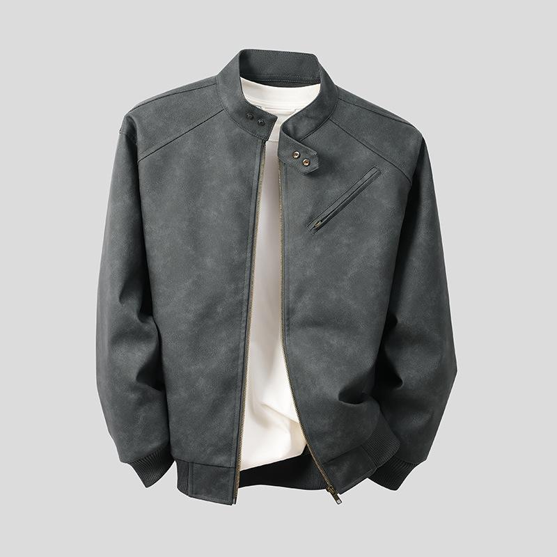 

Men s Autumn/winter Fashionable Casual Leather Jacket XXXL сірий