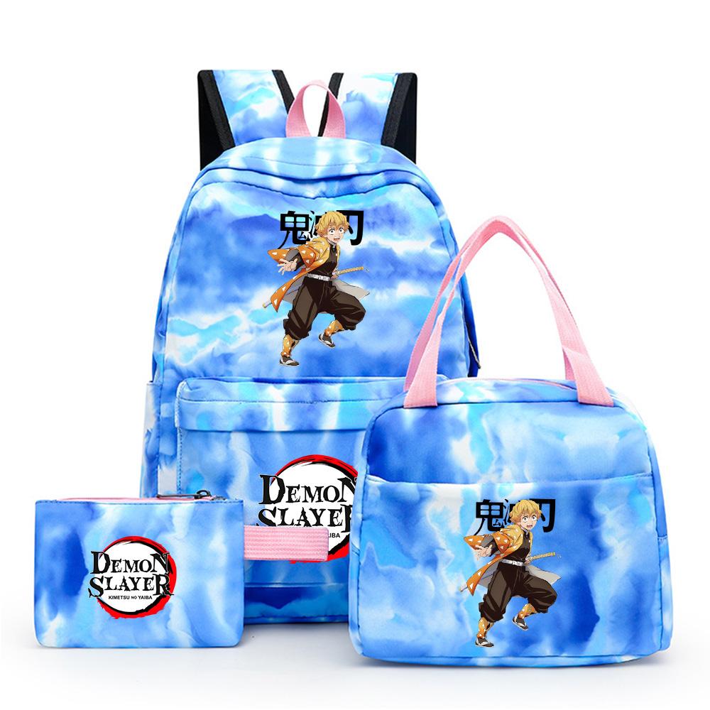 3Pcs/set Anime Demon Slayer Printed Backpack with Lunch Bag Pencil Case for Teenager Waterproof Bookbag Travel Bag Gift