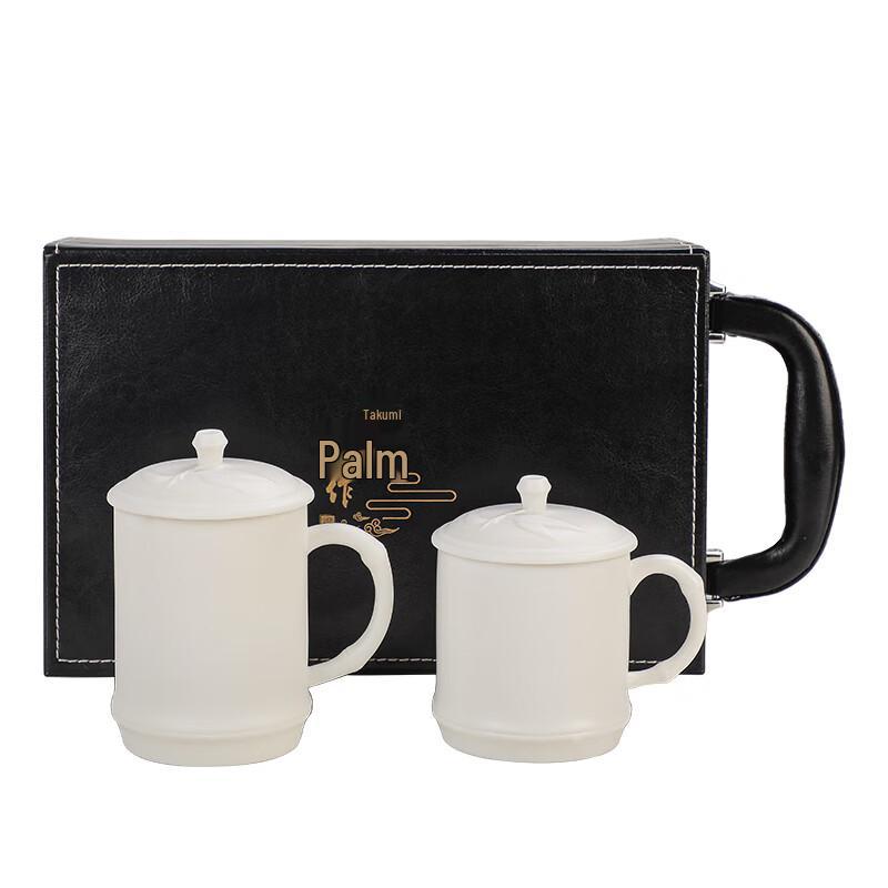 Tuopai Mutton-Fat Ceramic Bamboo Rhyme Lidded Teacup with Handle