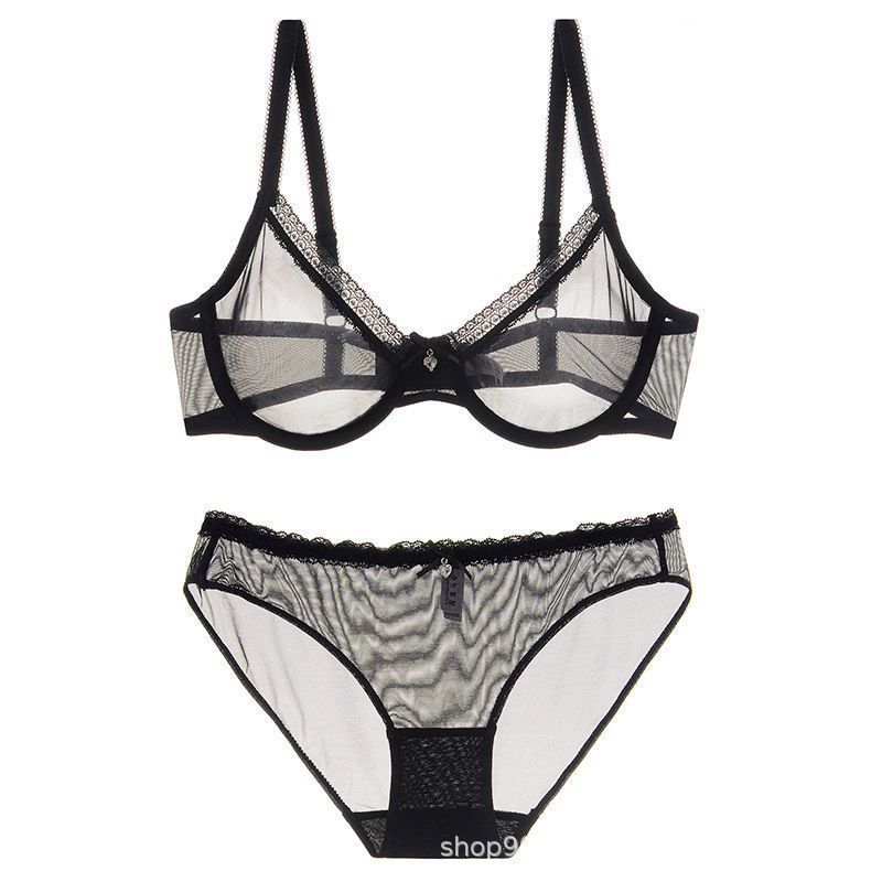 Sexy Underwear Women's Small Breasts Gather, Big Breasts Show Small Thin Bras, French Pure Lace Soft Steel Ring Bra Set