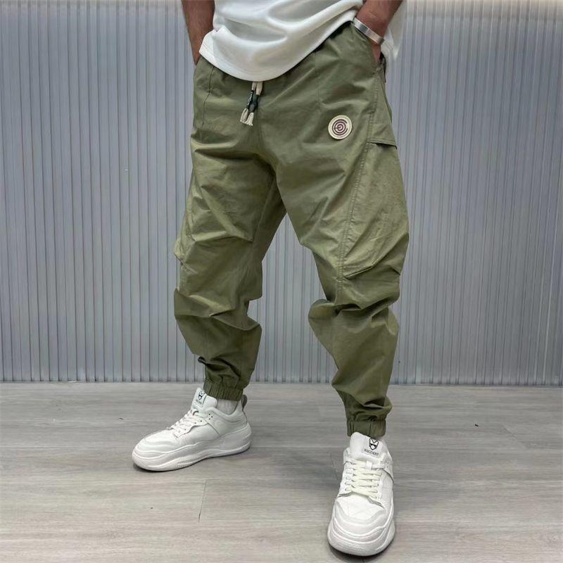 Pantaloni Cargo Larghi con Coulisse Uomo Trend Vintage Streetwear Estivi Casual Tinta Unita Tasche Larghi Harem