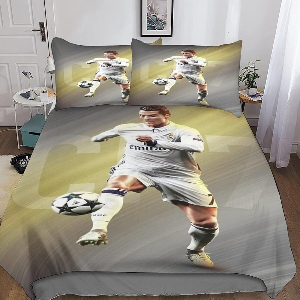 Football star bed sheet set, suitable for adult fans, microfiber down duvet cover, zippered pillowcase, 3D printed pattern