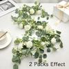 Garland Style Simulated Eucalyptus Rattan 6 White Roses Eucalyptus Garland  Garden Decoration