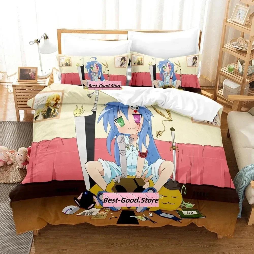 Lucky Star Konata Bedding Set Single Twin Full Queen King Size Bed Set Adult Kid Bedroom Duvetcover Sets 3D Anime Bed Sheet Set