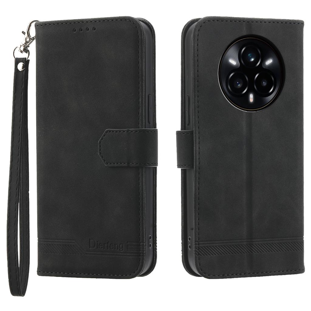 DIERFENG DF-03 For Realme 14 Pro+ 5G Leather Case Lines Imprint Wallet Phone Cover