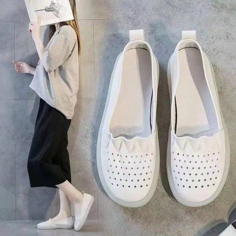 Fashion Round Toe Shoes for Women Slip-on Woman Flats White Loafers Vacation 2025 Trend High Quality Fashion Young Cheap Liquidation 39