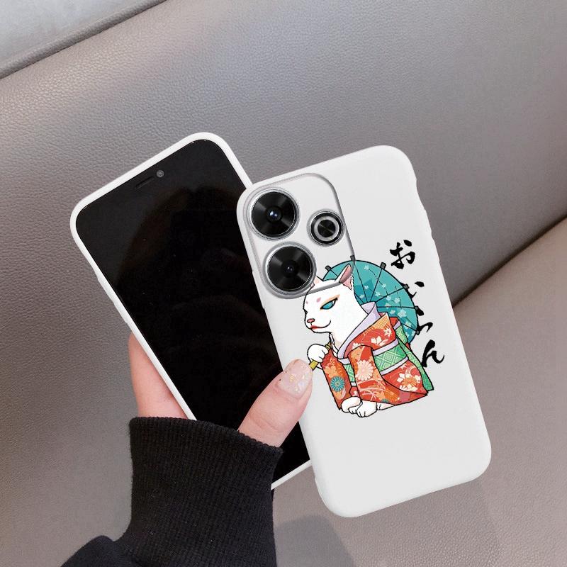 

М який силіконовий чохол з мультяшним котом для Samsung A55 A35 M35 S24 Xiaomi Redmi Note 13 Pro 13C 14T Poco C65 iPhone Huawei Honor 200 Realme Shockproof Cover Realme 12 5G білий