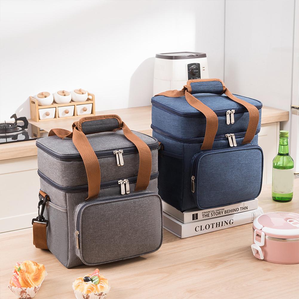 13L Expandable Food Bag with Side Pockets Portable Insulation Handbag Dual Compartments Insulated Lunch Bag for Camping Picnic