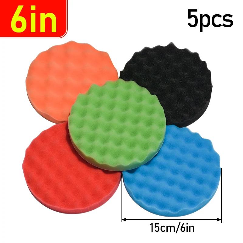 5Pcs 5"6" 7" 150/180mm Buffing Polishing Sponge Pads Kit Car Polisher Soft Wave Foam Waffle Pad Car Wash Cleaning Detailing Tool