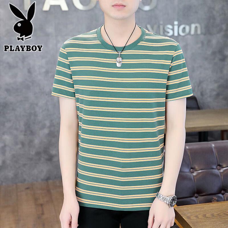 PLAYBOY Men s Striped Wrinkle-Free Short Sleeve T-Shirt L зелёный