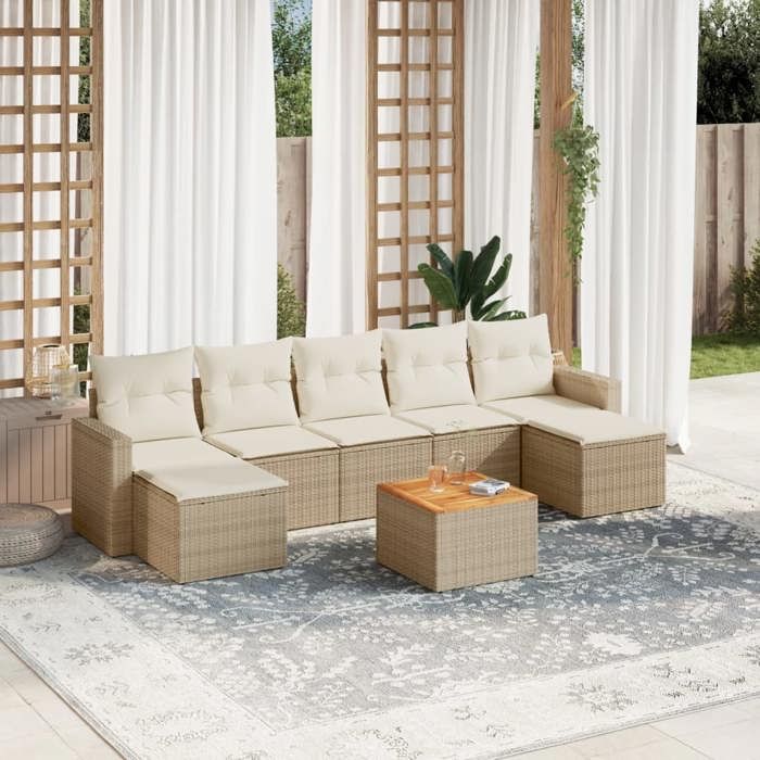 VidaXL Salon de Jardin avec Coussins 8 pcs, Canapés de Terrasse, Ensemble de Meubles de Patio, Mobilier d'Extérieur, Beige 3256583
