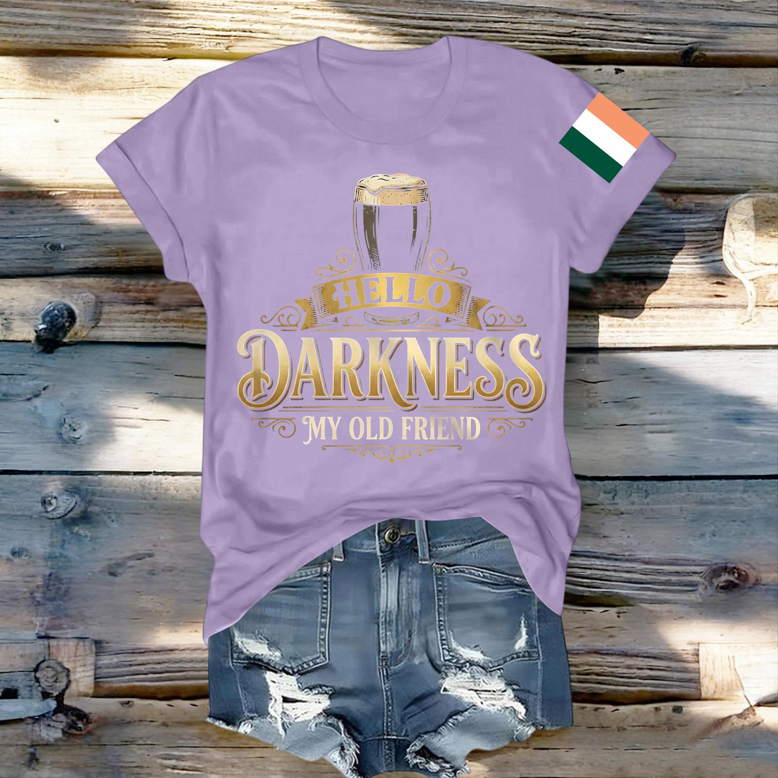 

Women s Fashionable Round Neck Casual Retro Print Short Sleeved T-shirt Top S фіолетовий