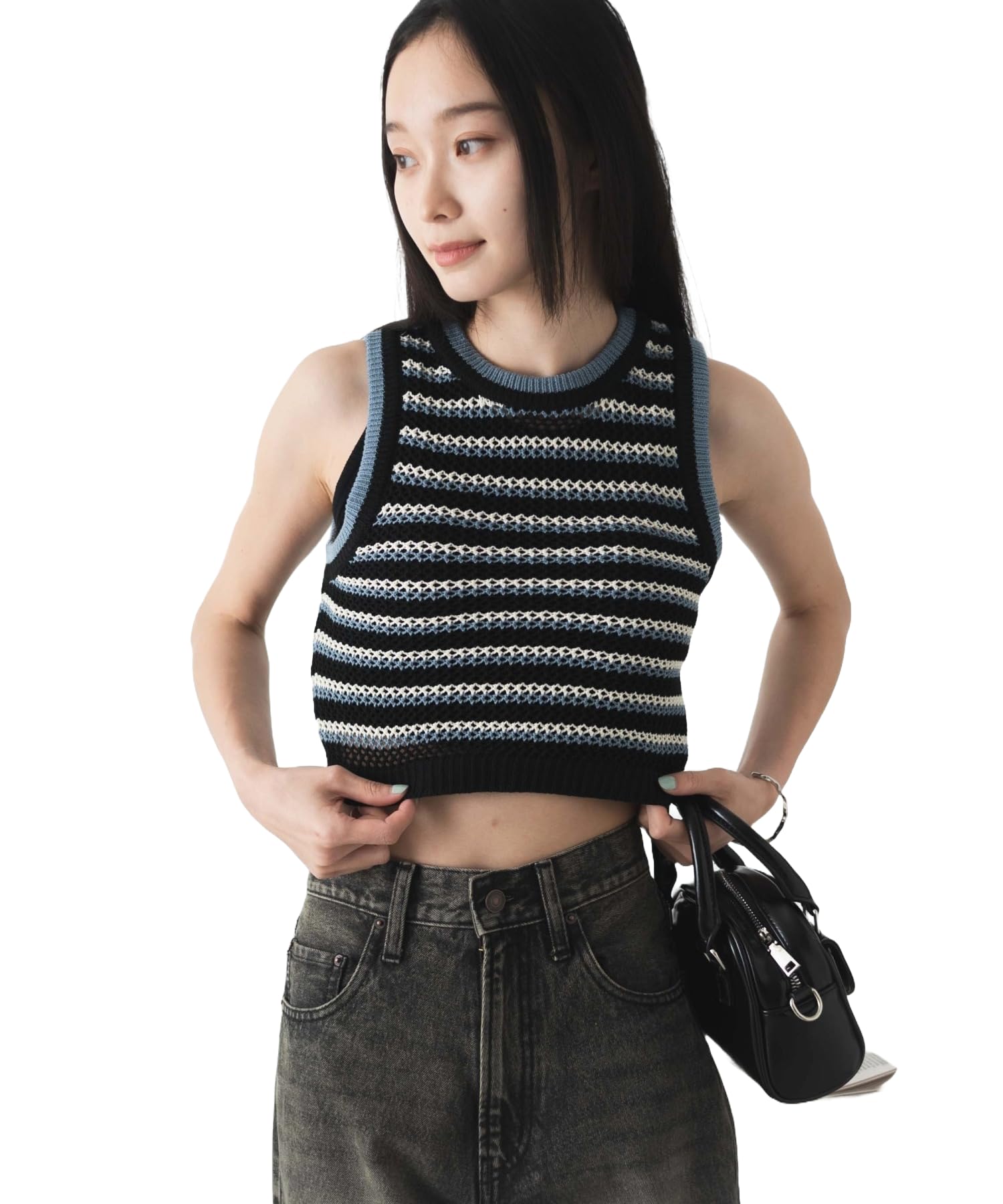 

WEGO Сетчатая майка вязаная летняя короткая корейский размер синяя женская майка, наряд, без рукавов, длина, уличная одежда, повседневный, стиль, подарок, весна, лето, осень, F, синий