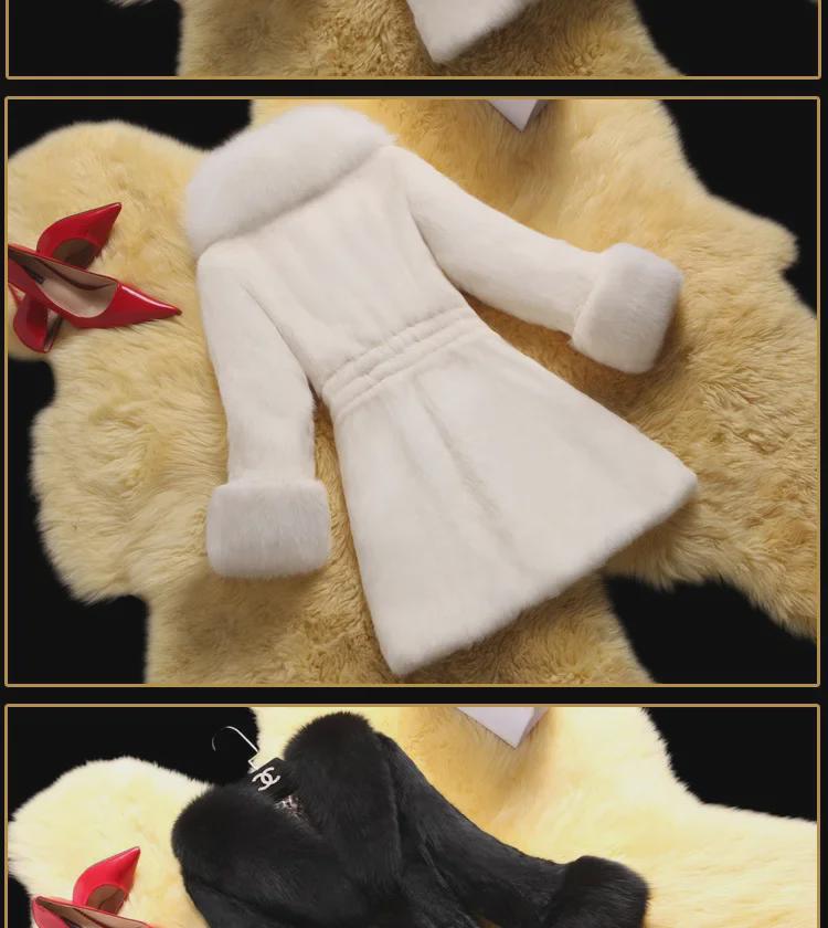 Nový dámský slim kabát střední délky s límcem z liščí kožešiny, korejská imitace norka na podzim a zimu