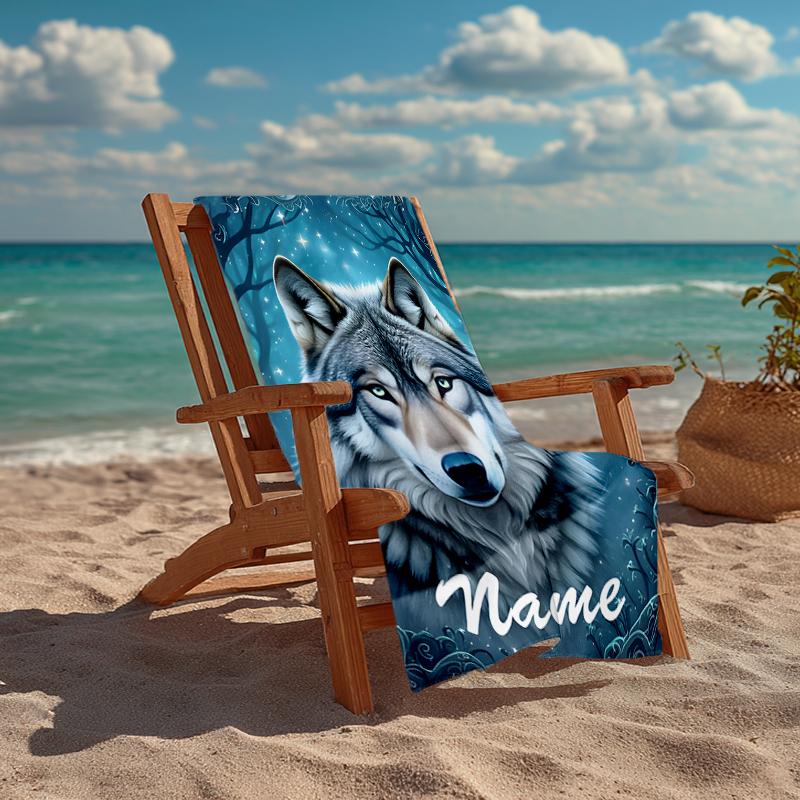 Custom Name Ultra-Soft Beach Towel with Wolf Theme,Ideal for Pool - Camping, Diving - Perfect Travel Essential, Vibrant Beach Towel.