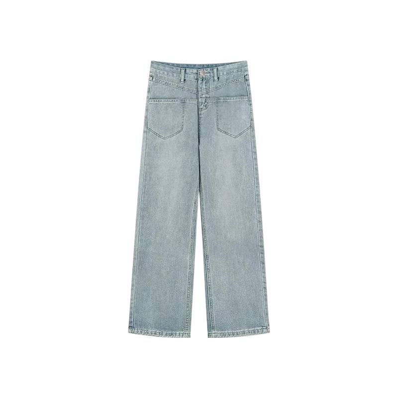 Fleece-Lined Thickened Wash Slim-Fit Wide-Leg Floor-Length Straight Jeans for Autumn/Winter