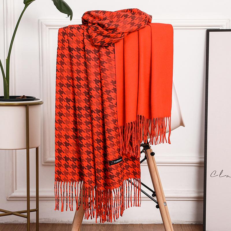 Cashmere Scarf Women's Winter Warm Fringed Shawl Men's Autumn and Winter Wool Scarf Imitation Cashmere Houndstooth Scarf