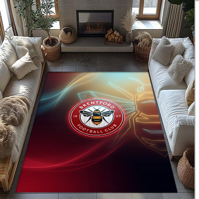 Brentford Football Print Crystal Velvet Rug, Comfortable Water Absorbent Non Slip Indoor Floor Carpet