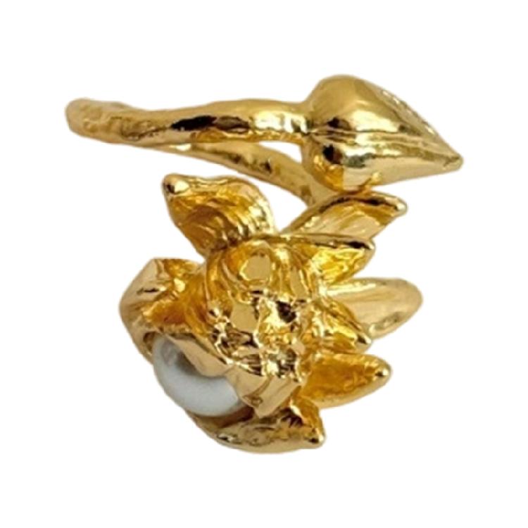 

Artistic Imitation Pearls Ring Featuring Pyrotechnics Design Adjustable Opening Finger Rings Comfort Fit For All золотий