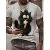 Men's Summer Casual Short Sleeved T-shirt with Realistic Cat Pattern Print