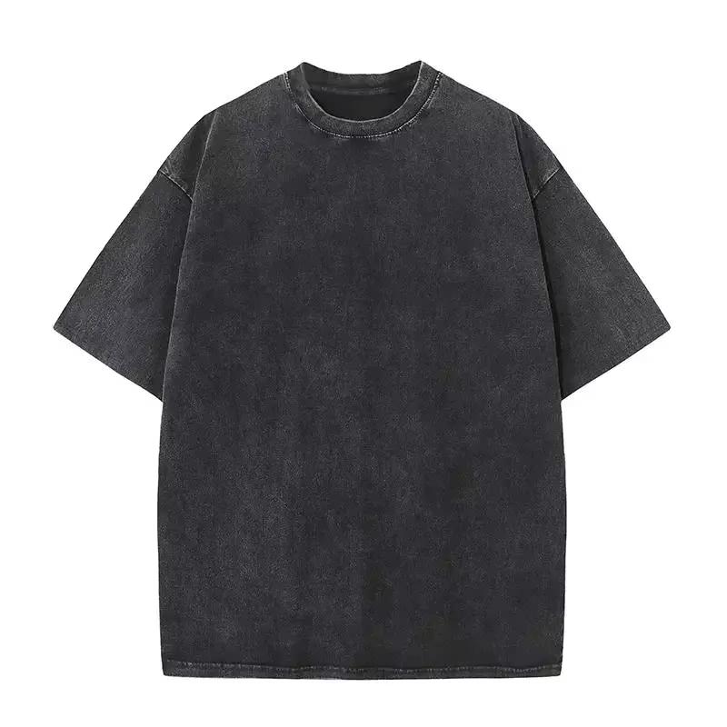 Heavy Washed Summer Solid Color Round Neck Loose Tshirt New Versatile Casual Tshirt Retro Unisexs and Womens Clothing